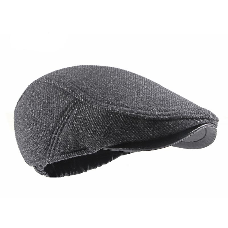 Winter Newsboy Caps for Men Flat Top Ivy Wool Blend French Beret Hats Middle-aged Retro Warm Hat