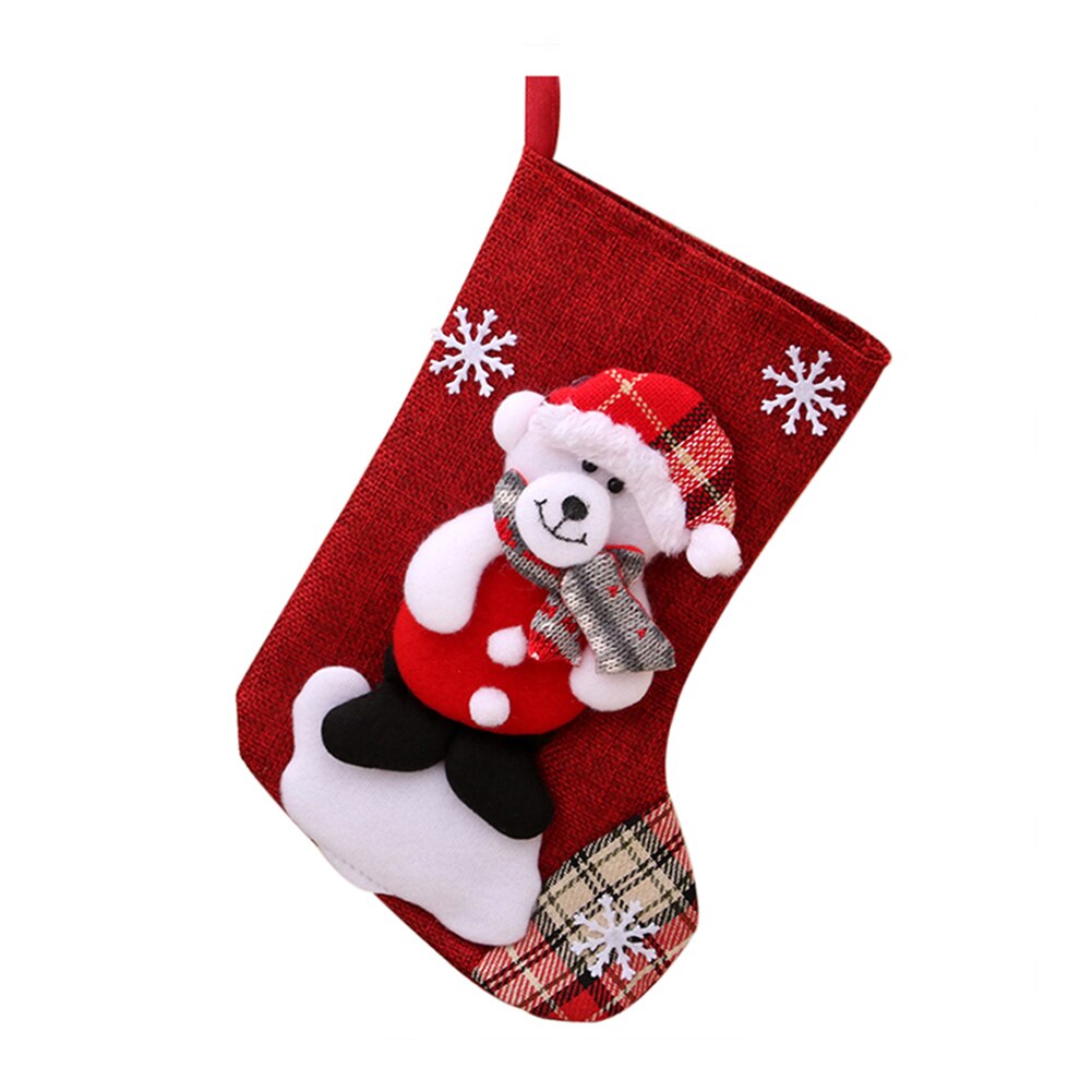 Noël arbre chaussettes dessin animé flocon de neige sac souple noël père noël bonhomme de neige Elk ours bas cheminée décor: Bear