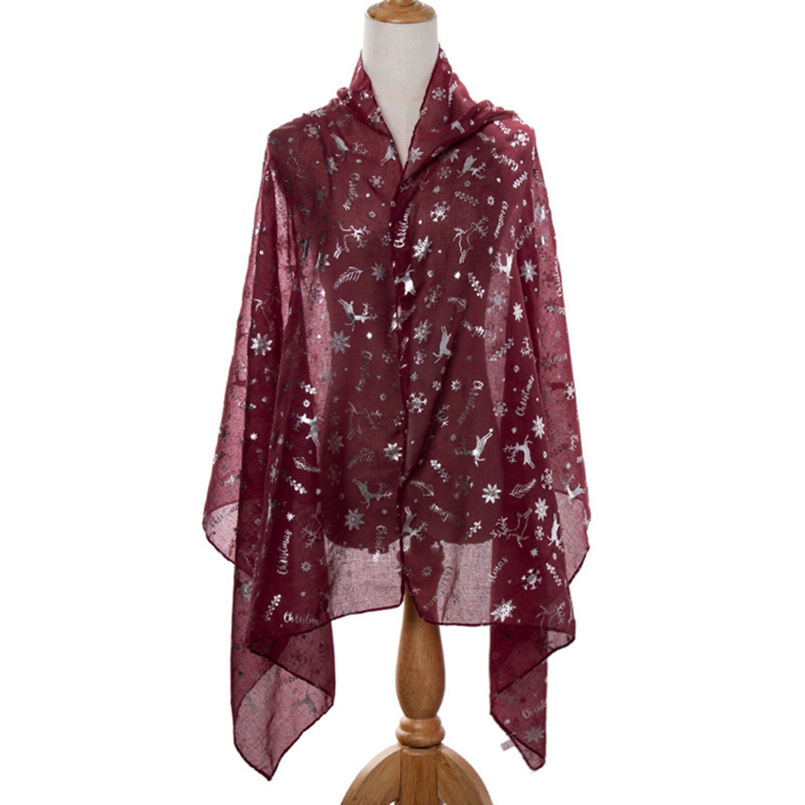 Weihnachten Schals für Frauen Elch Druck Winter Chiffon Schals Warme Winter Schneeflocke Drucken wickelt Schals 180x70cm: rot