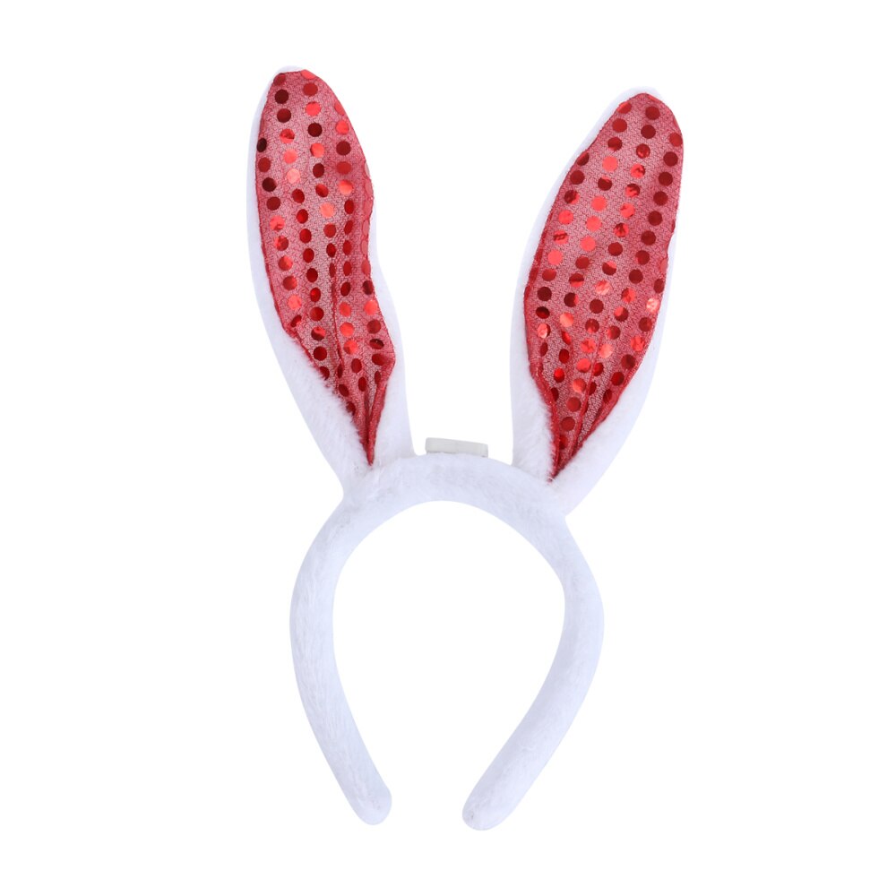 LED Bunny Ear Headband Flashing Sequins Rabbit Ear Hair Hoop Heardwear for Easter Christmas Party (White): Red