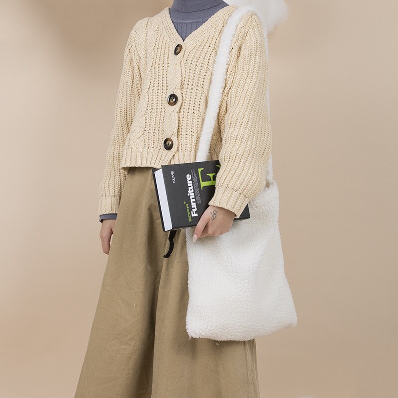 Youda original tote material de pelúcia inverno mulher saco grande capacidade portátil compras bolsa estilo clássico senhoras mensageiro sacos