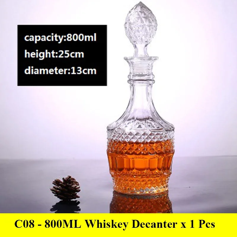 Decantadores de whisky de vidrio sin plomo para licor Scotch Bourbon, botella de copa de vino de 3 estilos, novedoso, 1000ml: Champán