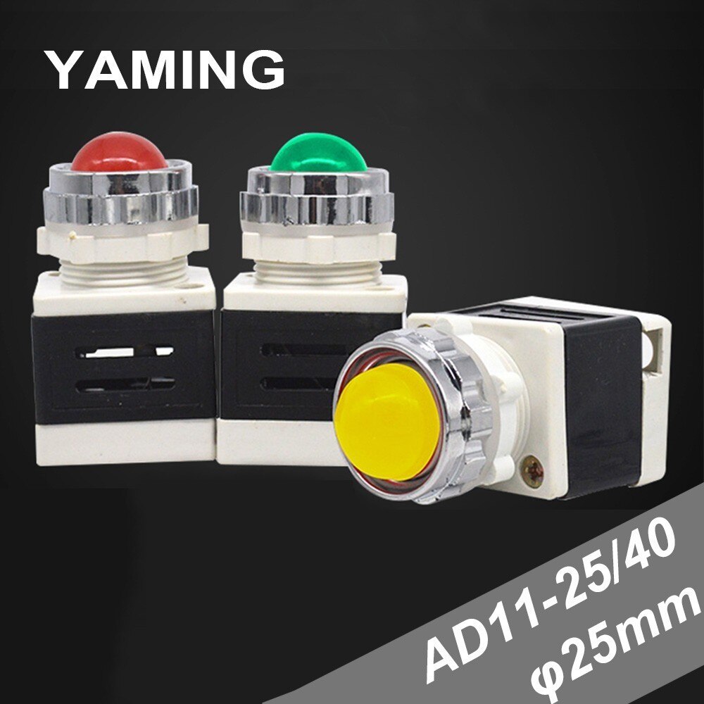25mm LED Lamp Signal Pilot Lamp AD11-25/40 Power Indicator light AC/DC Red/Green/Yellow Button 24V/220V/380V (10PCS)