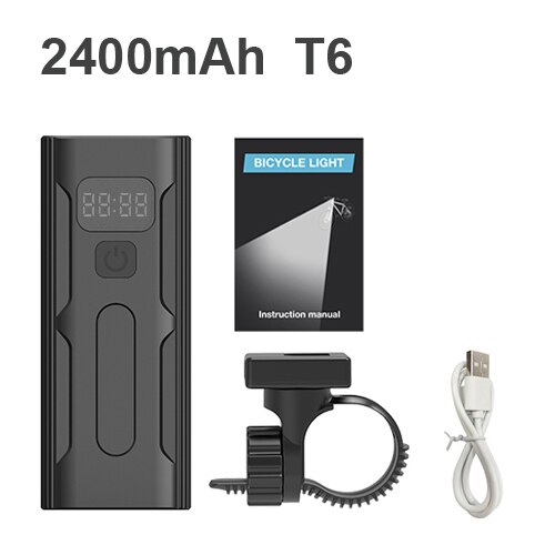 NEWBOLER 2400 / 5200mAh Luz de bicicleta 3 LED Pantalla digital L2 T6 Luz delantera de bicicleta USB faro de ciclismo recargable como banco de energía: 2400mAh T6