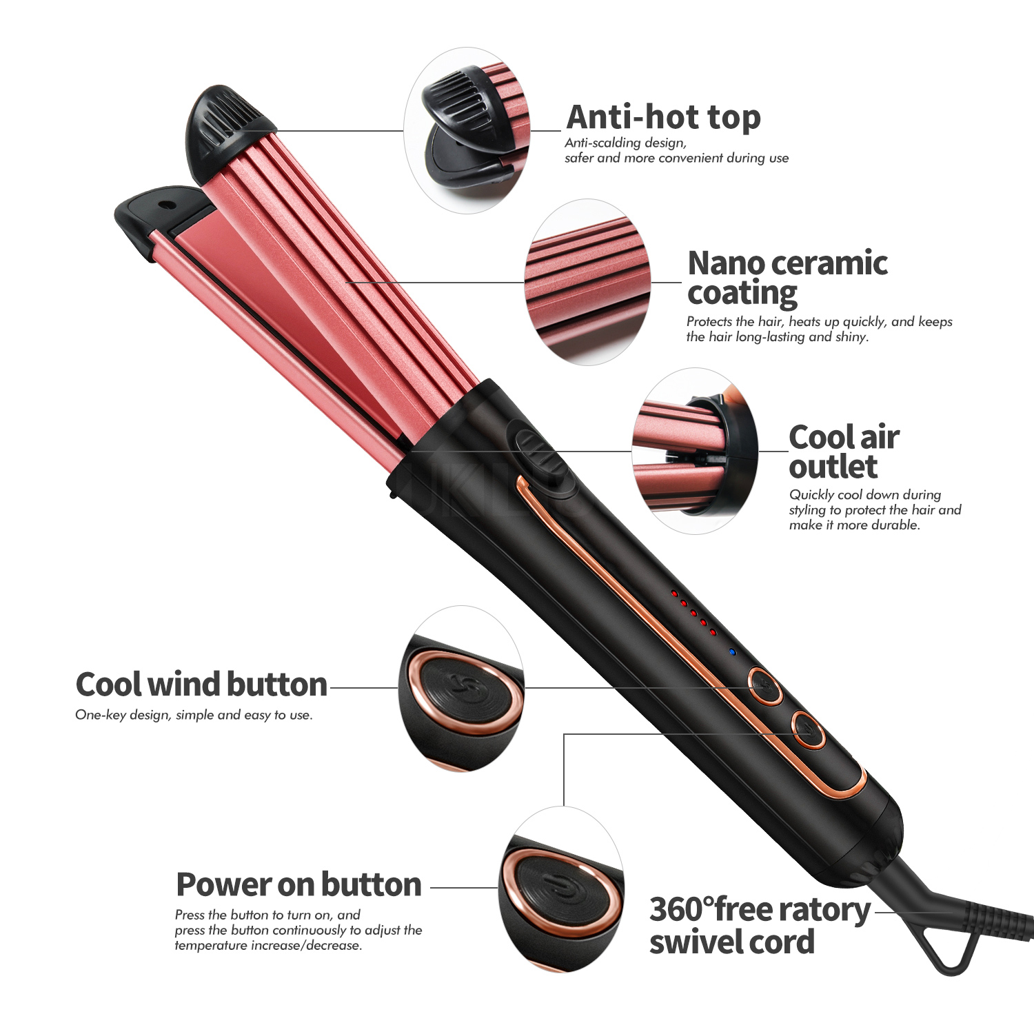 Cool Air Curler Hair Protection with Cool Wind Air Technology 2 in 1 Straightening and Curling Iron Portable Air Curling Wand