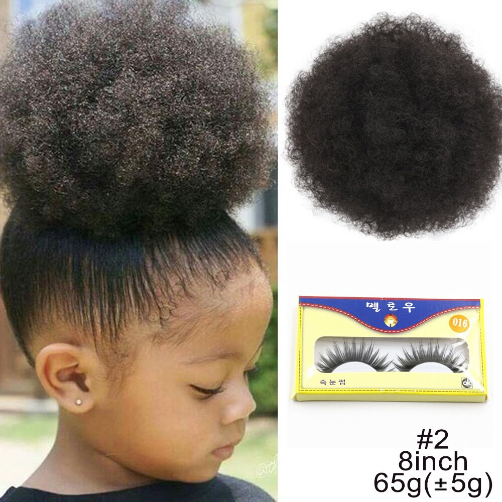 Extension chignon cheveux crépus, postiche synthétique afro, coiffure boule frisée, fixation par clips, 8 pouces: 8 inch color 2