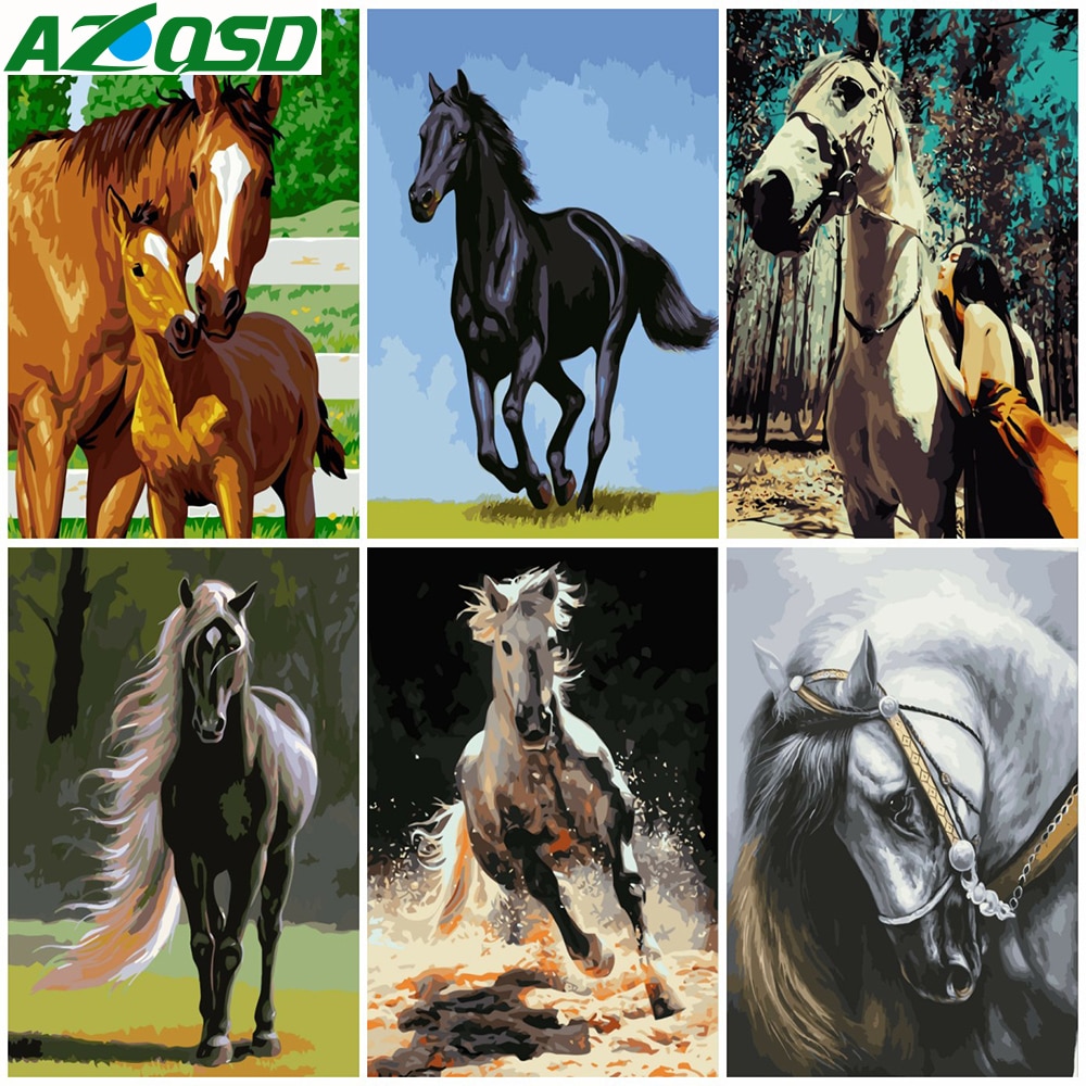 AZQSD Painting By Numbers Horse Series Handmade DIY Abstract Oil Paint By Number Canvas Kits Animal Home Decor SZGD063