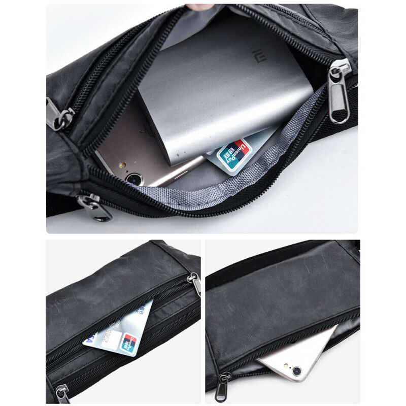 Men's Women PU Leather Vintage Waist Fanny Pouch Pack Travel Bum Bag Belt Bag Outdoor Camping Hiking Zip Bag UK