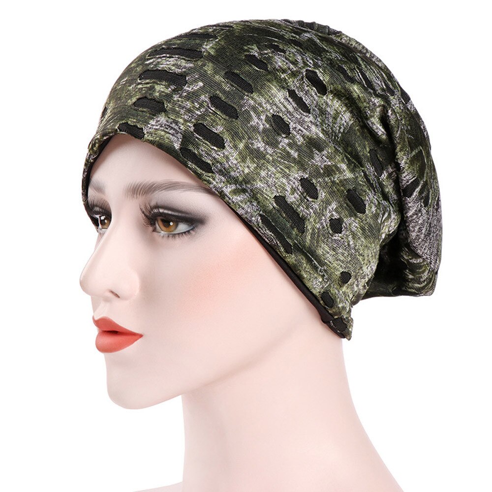 Kvinder indien hat afslappet blød behagelig muslimsk flæskekræft kemo hat beanie tørklæde turban hoved wrap kasket casquette femme #n: Grøn