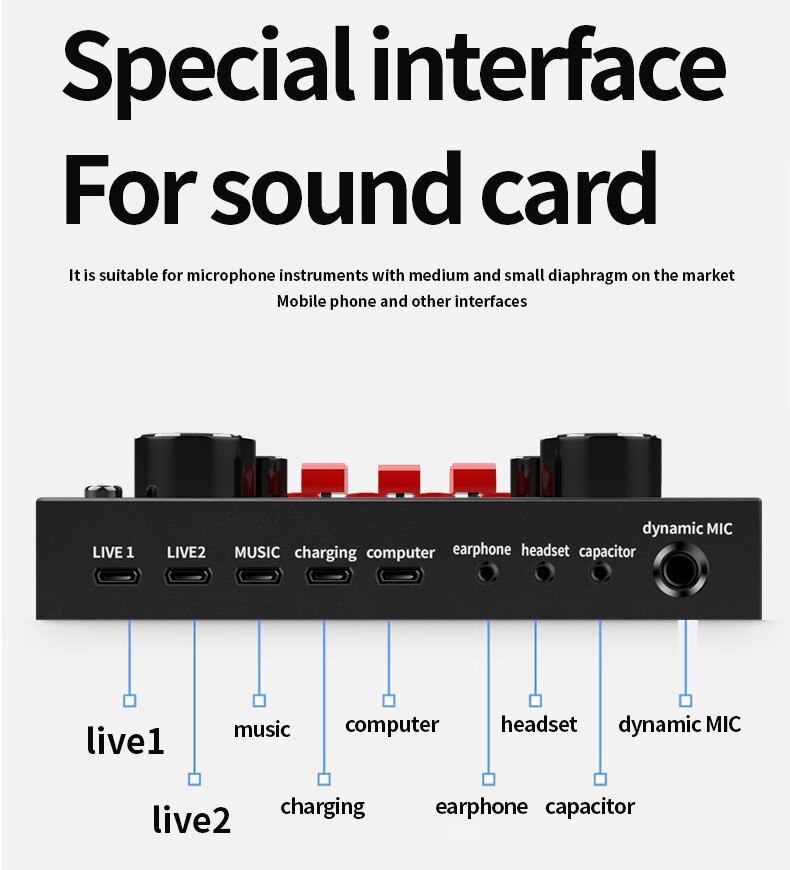 Neue V8 Soundkarte Audio- einstellen Schnittstelle Externe Usb Live Mikrofon Soundkarte Bluetooth Funktion Für Computer Pc praktisch