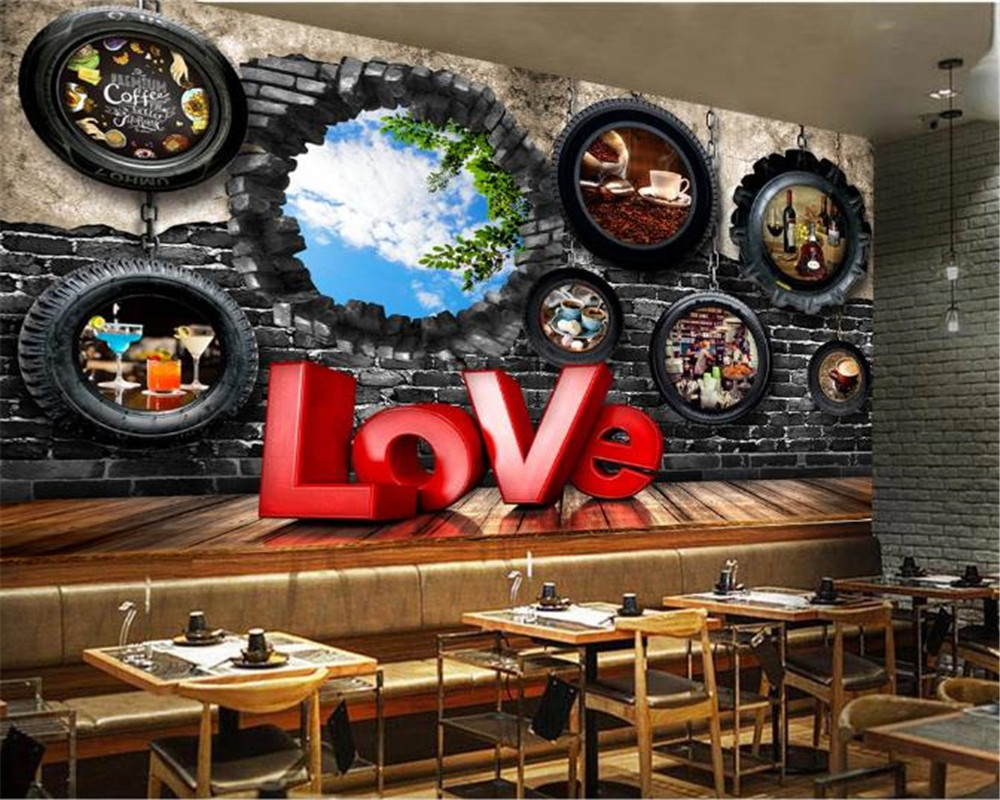 3d Behang Muur Retro Bar Cafe Band Bakstenen Muur ... – Vicedeal