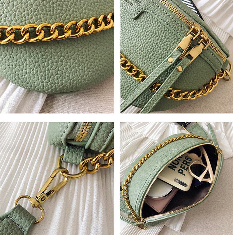 Women's Belt Bag PU Leather Chain Jin Mantang Bag On A Belt Wild Satchel Women Belly Band Waist Bag