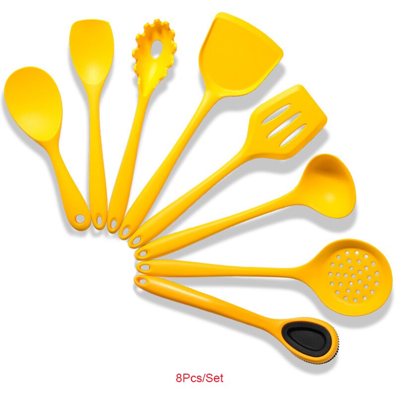 Silicone Cooking Kitchen Utensils Set Heat Resistant On-Stick Spatula Shovel Cookware Cooking Tools Baking Gadgets Accessories: B 8Pcs