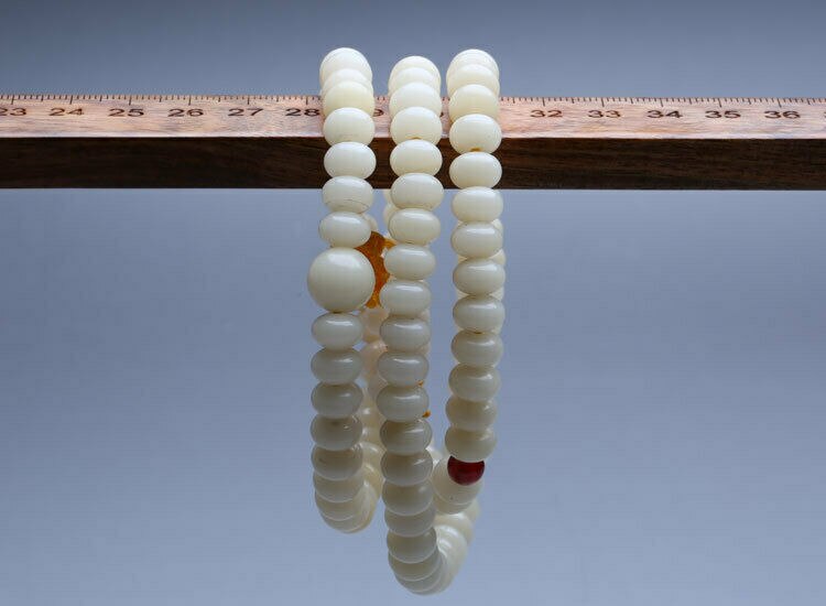 Tibetan Buddhism 108 White Bodhi Root Flat beads Prayer Beads Mala Necklace