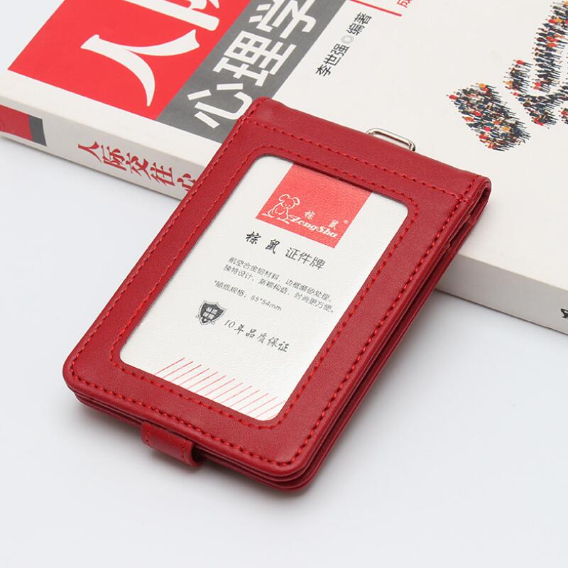 Pu læder dobbelt kort ærme id badge tilfælde klart bank kreditkort badge klip badge holder tilbehør id kortholder: Rød