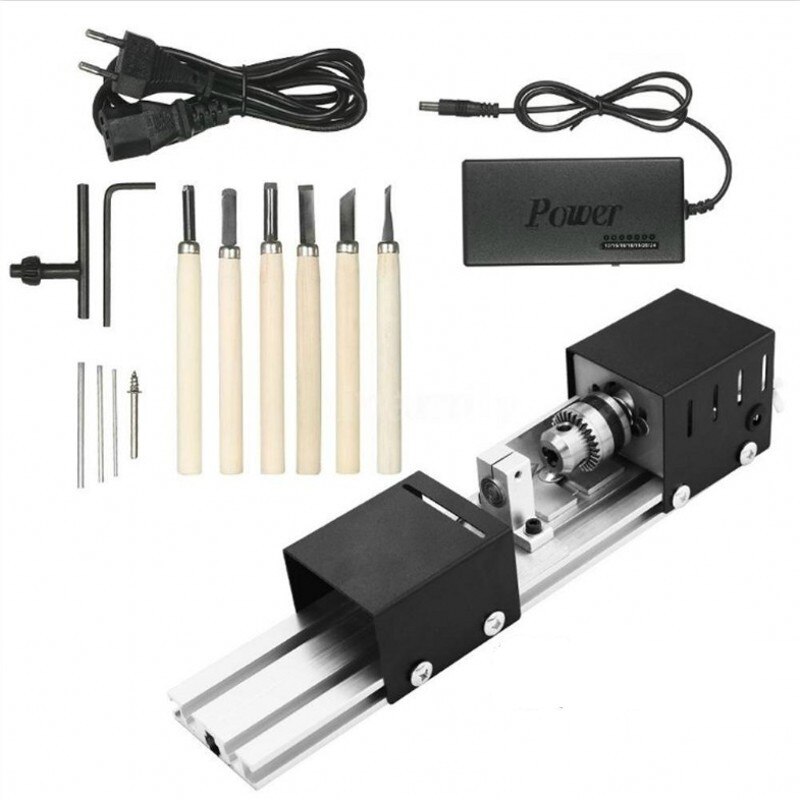 US/EU Mini Mechanical Lathe 100W Lathe Grinding Set Polishing Drill Tool Wood Lathe Machine Speed Adjustable DIY Woodworking