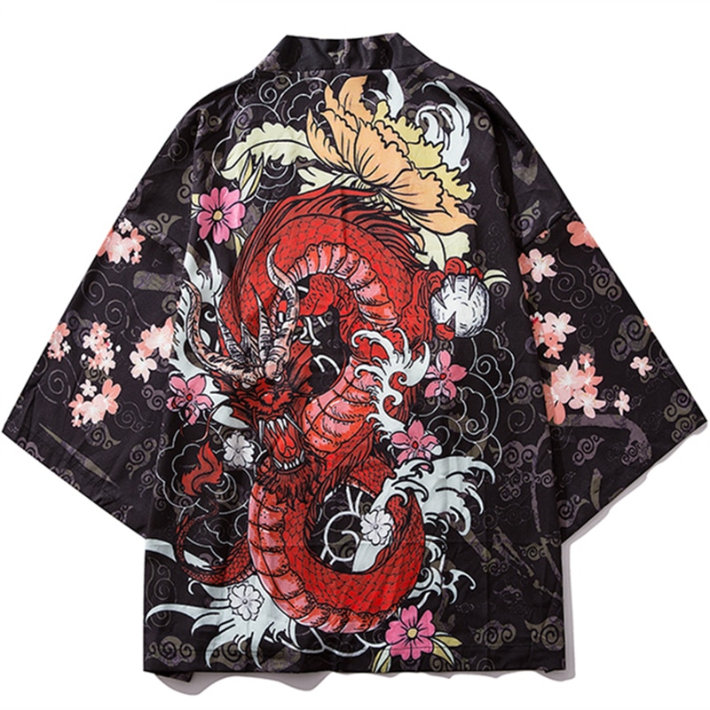 Estilo japonés Kimono tradicional dragón chino Japón Cosplay ropa de los hombres las mujeres pantalla solar Casual Yukata chaquetas Kimono