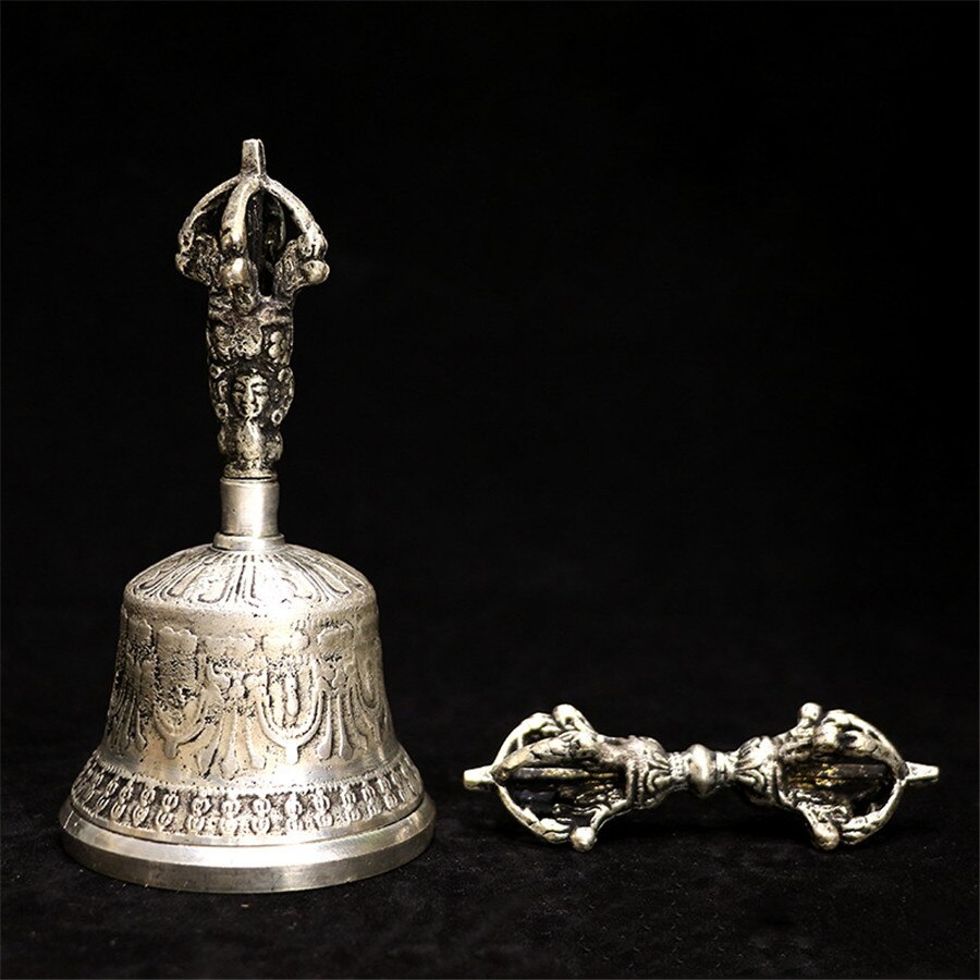 Népal laiton cinq brins Vajra cloche pilon Dharma ustensiles pur cuivre hochets bouddhiste Puja fournitures Vajra Dorje cloche artisanat: Cupronickel / L
