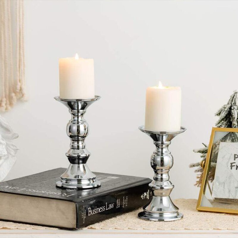 Metal Candle Holders Flowers Vase Candlestick Centerpieces Road Lead Candelabra Centerpieces Wedding Porps Christmas Decoration: Silver / 2pcs