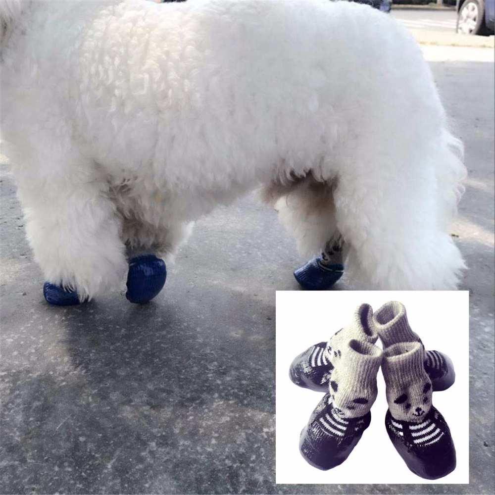 4 stk / sæt sml størrelse bomuldsgummi kæledyr hundesko vandtæt skridsikker hund regn sne støvler sokker fodtøj til hvalp små katte hunde