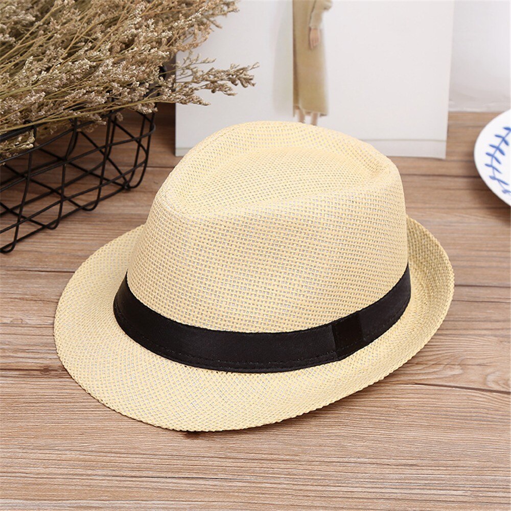 Dei Capretti dei bambini Della Spiaggia di Estate Cappello di Paglia di Jazz Panama Trilby Cappello di Fedora Gangster Cap outdo: E