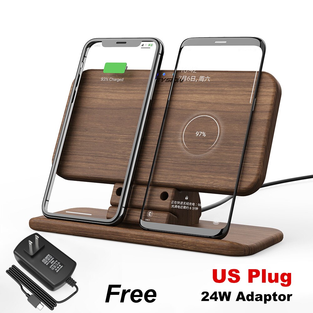 Keysion 5 Coils Dual Wireless Charger Stand Voor Iphone 12 11 Pro Xr Xs Max Qi Snelle Draadloze Opladen Pad voor Samsung S20 S10 S9