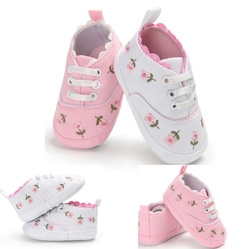 Pasgeboren Baby Baby Girl Canvas Prinses Ongedwongen Zachte Zool Prewalker Canvas Kant Borduurwerk Zachte Baby Schoenen Warm Prewalker 0- 18M