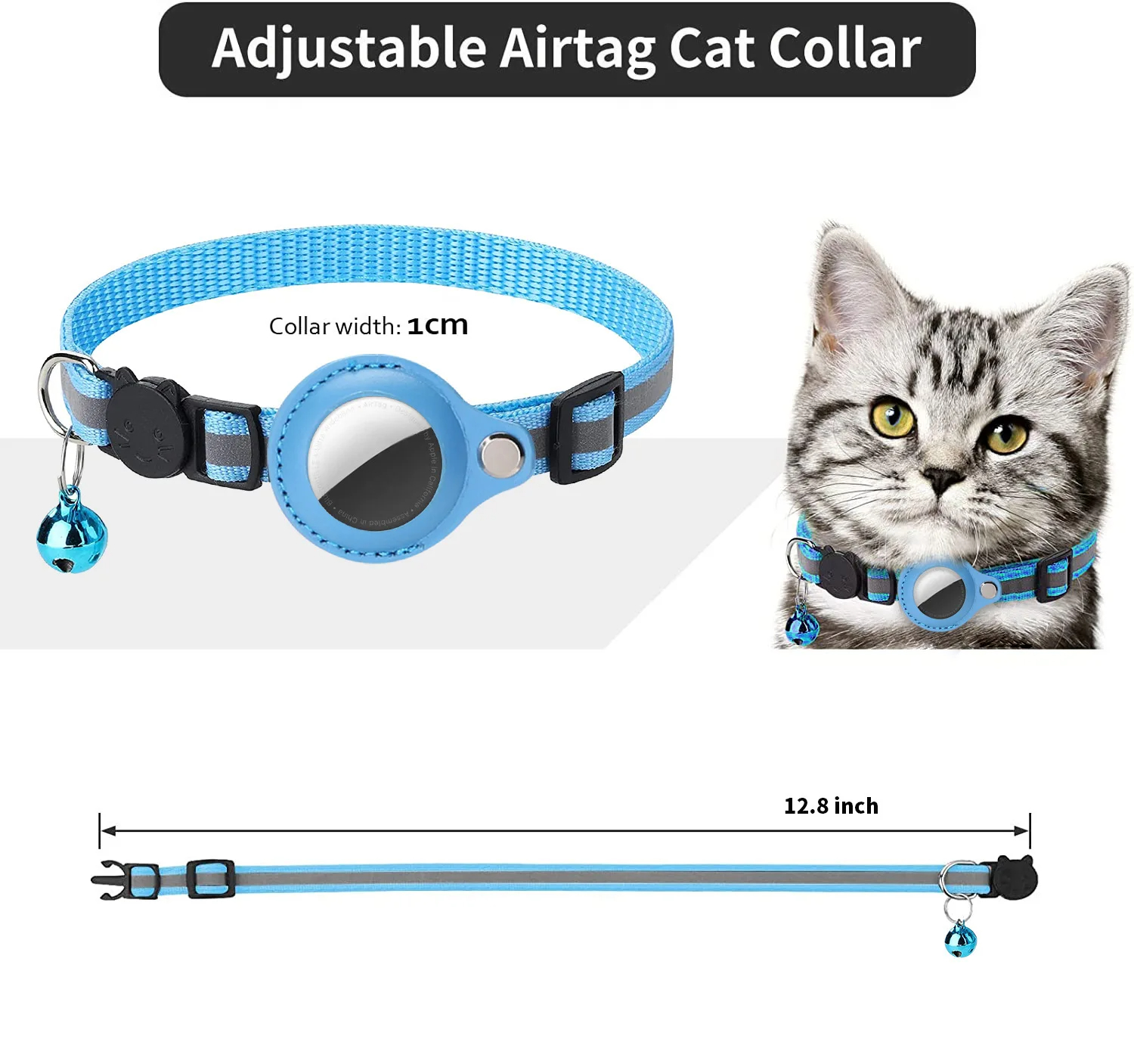 Gato airtag titular colar breakaway tiras reflexivas ajustável gatinho colar à prova dwaterproof água gato sino colar pet air tag caso