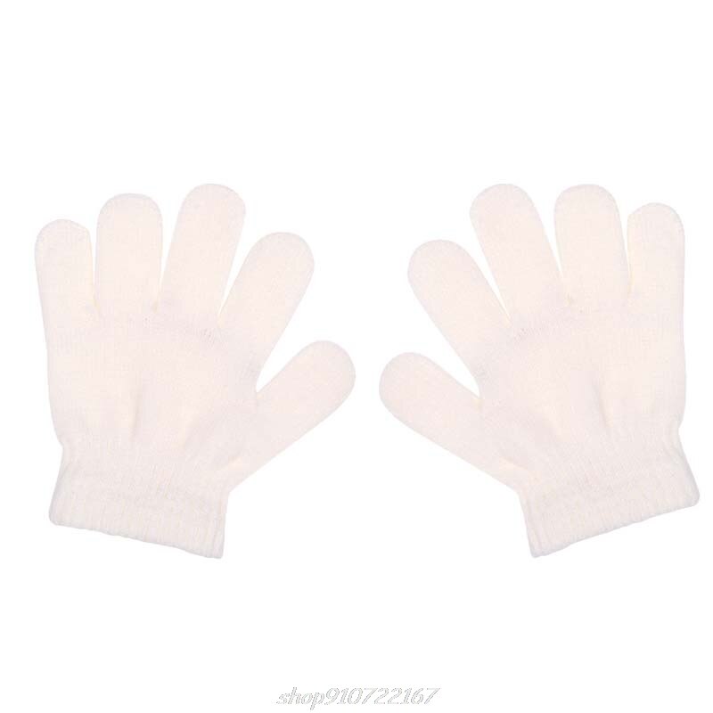 Vinter søde baby drenge piger handsker ensfarvet finger punkt strik stretch vanter  n02 20 dropshiping: Hvid