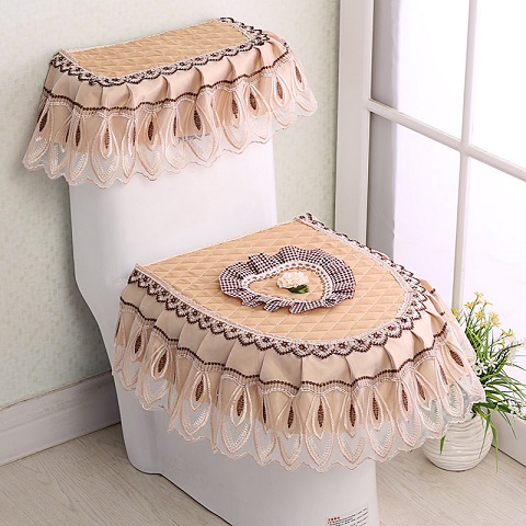 Asiento de inodoro de encaje para baño, cubierta de tanque de agua, Cubierta superior, juego de almohadillas de inodoro, cojín Protector de inodoro con estampado Floral de tres piezas: 12