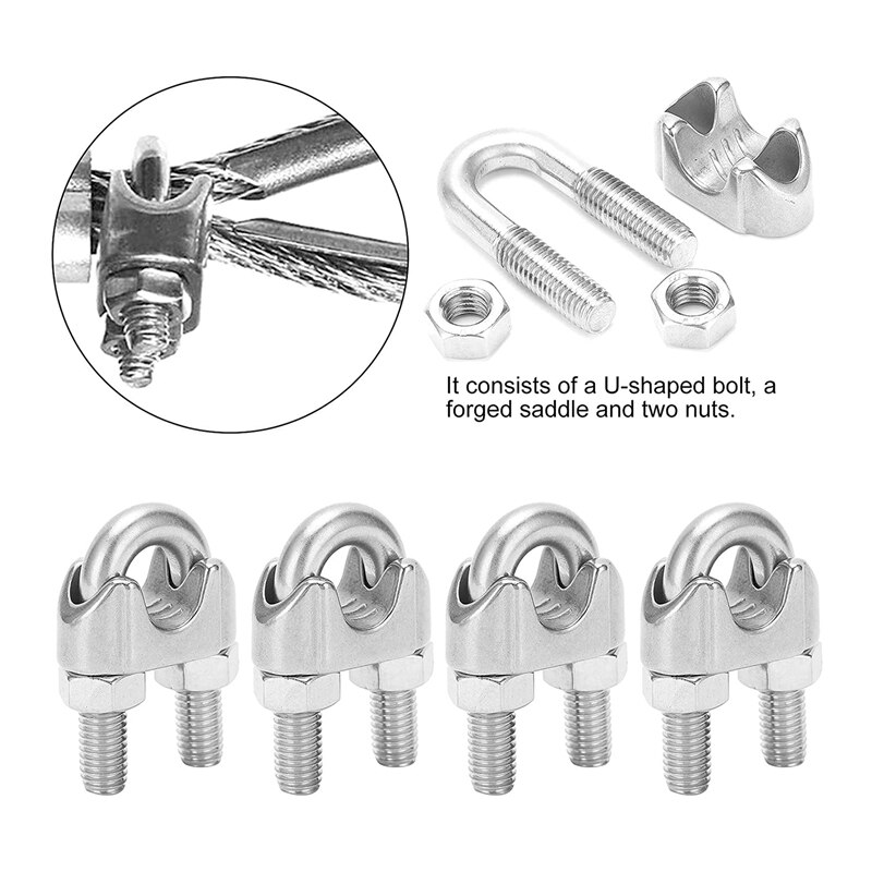 -4Pcs Wire Rope Clamp U Bolt Saddle Fastener M14 Heavy Duty Wire Rope Clamp For Rigging Rope Industry Household Tensioner