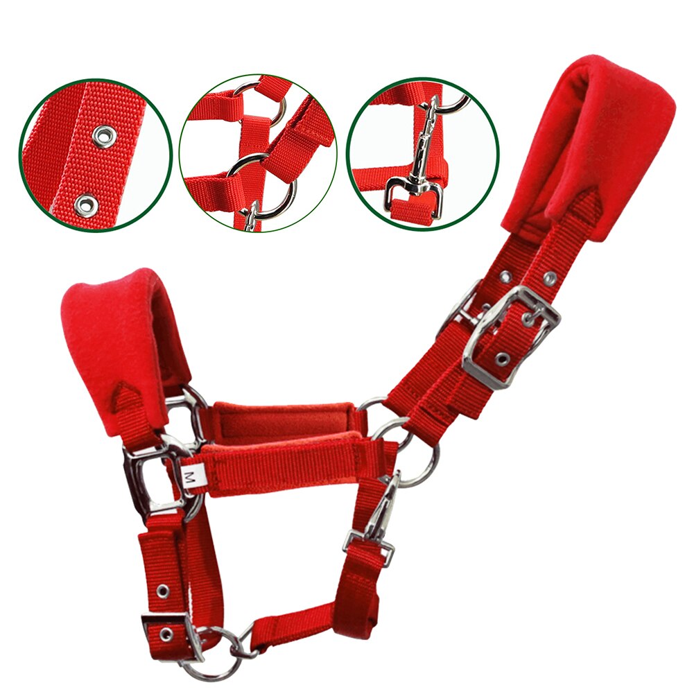 Equipo de equitación con cuello Halter Para Caballo, brida protectora suave gruesa, correa ajustable, accesorios para deportes al aire libre, almohadilla de esponja extraíble: Rojo