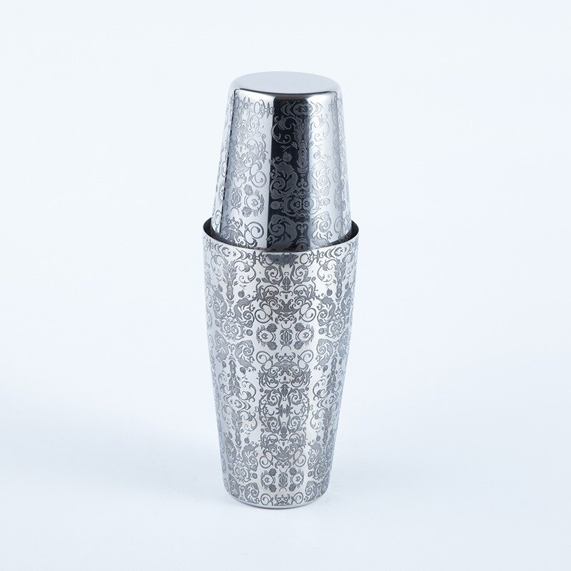 Boston cocktail shaker med etsat mönster, ovägt bar cocktail shaker cups bartending set  wj506