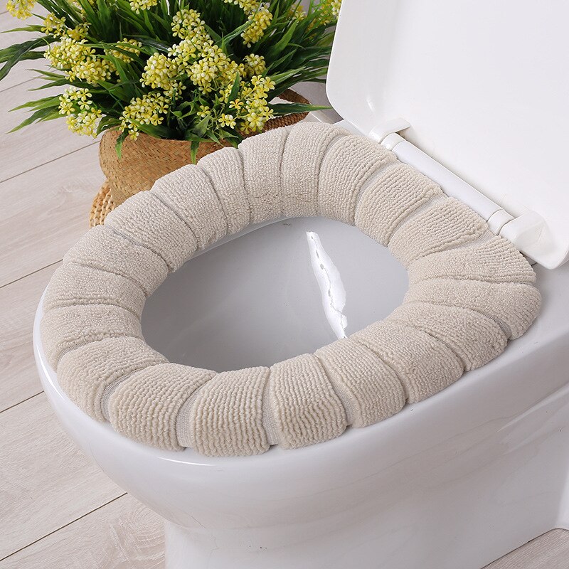Vintervarmt toiletsædebetræk nærskammelmåtte 1 stk vaskbart badeværelsestilbehør strikning ren farve blød o-formet pude toiletsæde: Khaka