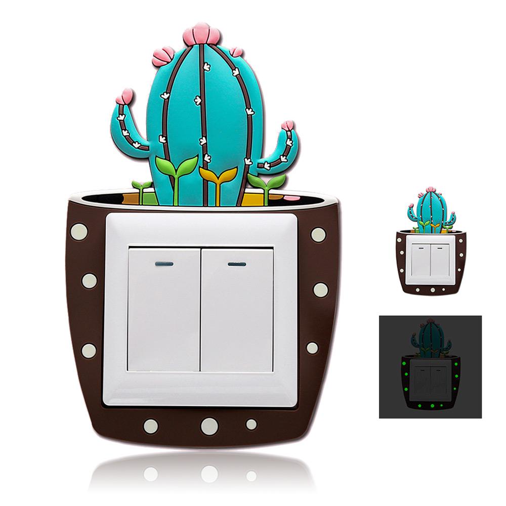 Dekorativ lysende vægkontakt klistermærke, sjov sød tegneserie kaktus lyskontakt klistermærke, stue børns soveværelse vægdekoration: Kaktuskaffe
