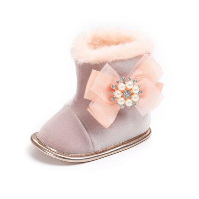 Bottes pour bébés filles en coton | Chaussures chaudes à nœud papillon pour nourrissons, chaussures d'hiver: Pink / 13-18 mois