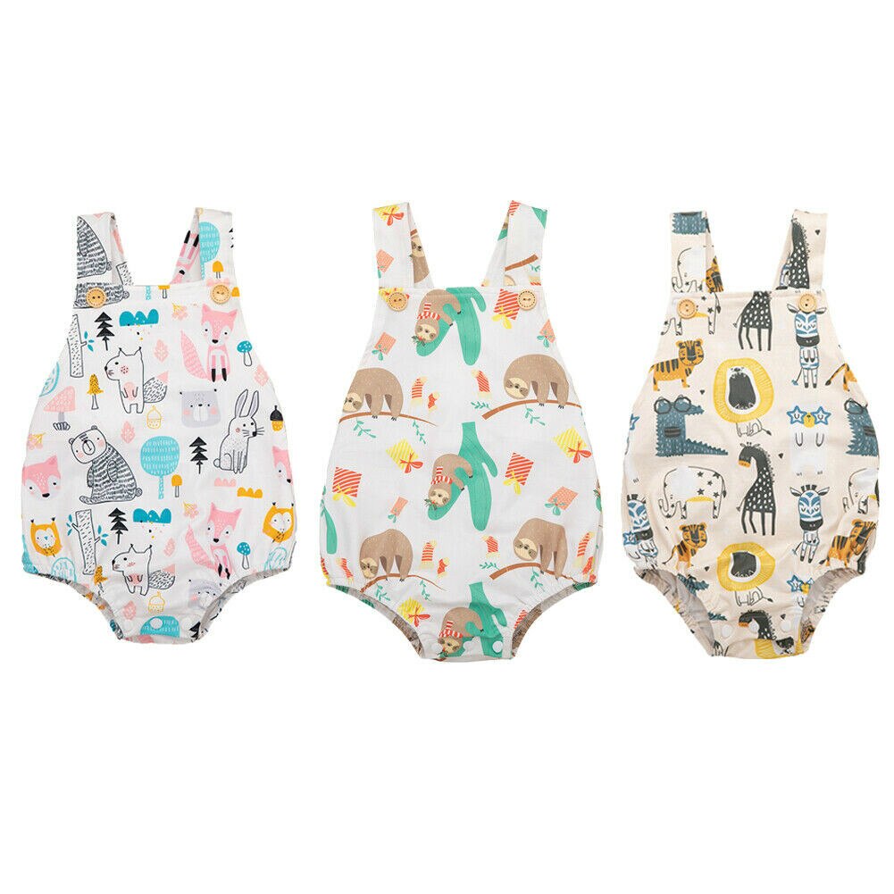 Baby Baby Boy Meisje Animal Print Bodysuit Mouwloze Knop Mooie Jumpsuit Kleding Outfits 0-24M