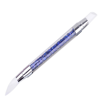 Pinceau à ongles à strass, 1 pièce, pinceau à double pointe en Silicone, tête en Silicone, accessoire à ongles, crayon acrylique à Quartz, 1 pièce: Bleu profond