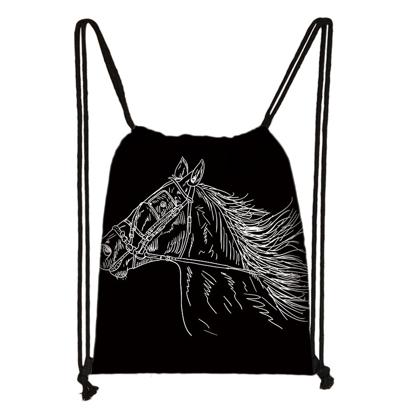 Cavalo impressão drawstring saco de viagem feminina adolescente escola saco marrom menina e menino mochila moda feminina sacos de armazenamento to54632