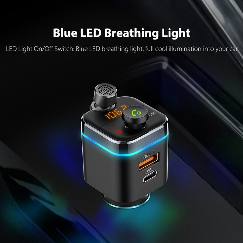 Cden car MP3 player Bluetooth 5.0 receiver FM transmitter pd18w USB-C car charger U disk music phone player