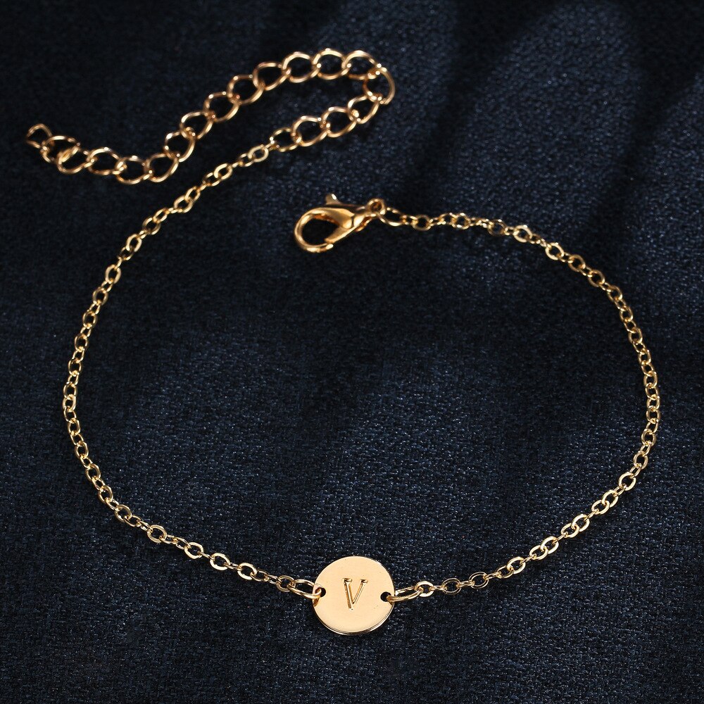 Bokstav armbånd for kvinne trendy enkle justerbare gullfarge armbånd smykker