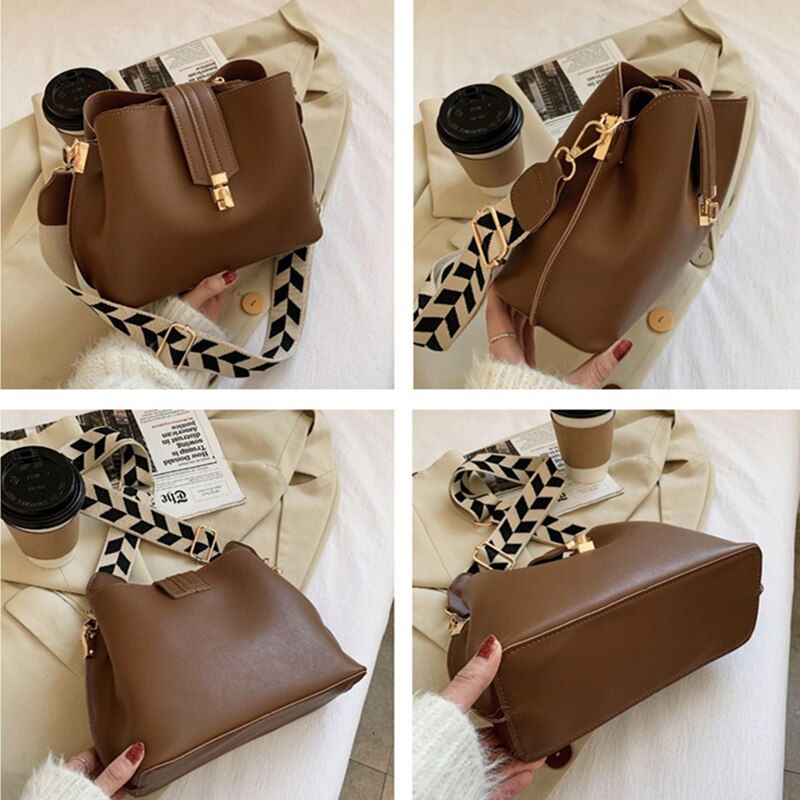 Sacs à bandoulière en forme de seau pour femmes, pochette à Large sangle, sacoche à épaule,