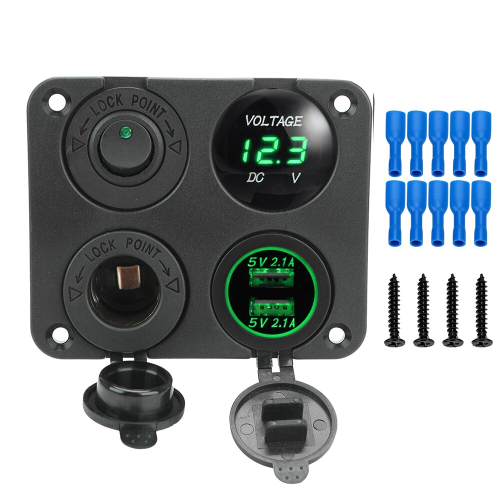 12v strøm 4 in 1 bryterpanel vanntett digital voltmeter bil dobbel usb lader socket sigarettenner med vippebryter