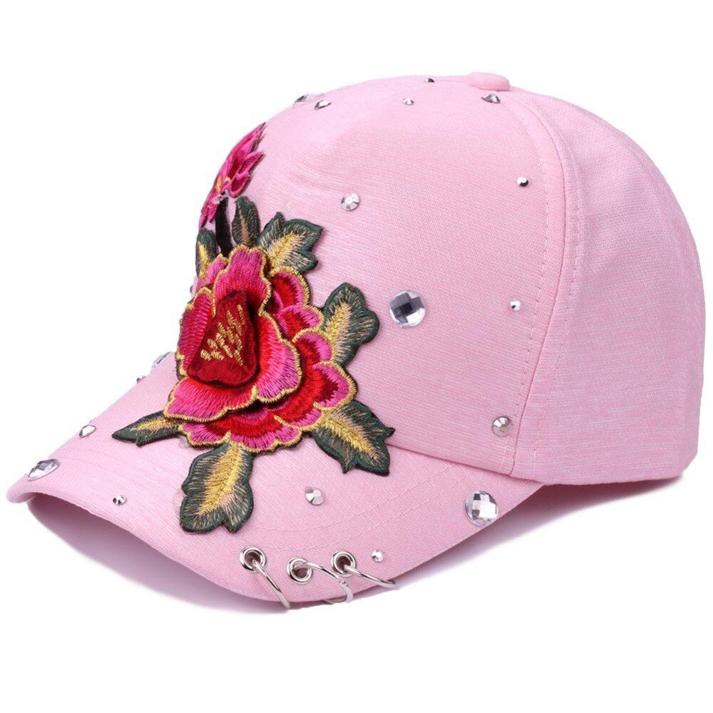 ¡Novedad de ! gorra de béisbol informal para adultos con bordado de flores, gorra de verano para mujer de Hip Hop, gorra con remaches y diamantes de imitación con anillo