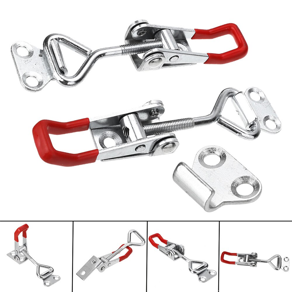 2PCS Metal Rubber Adjustable Latch Catch Toggle Clamp Furniture Hardware Cabinet Boxes Lever Handle Lock Hasp for Sliding Door