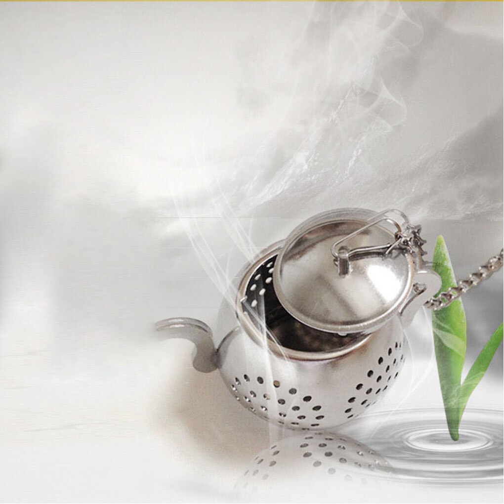 Teapot Shape Loose Tea Infuser Stainless Steel Leaf Tea Maker Strainer with Chain Drip Tray Herbal Spice Filter