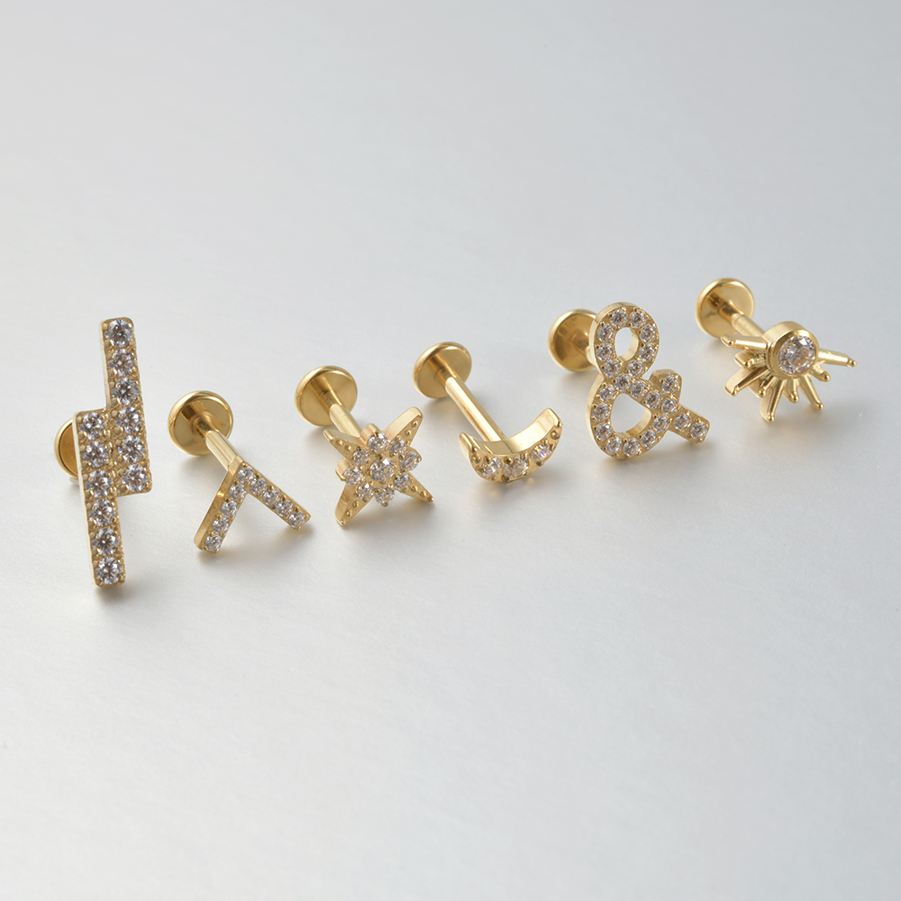 1PC G23 solidny tytan nożyce wąż chrząstka kolczyki Stud 16G gwint wewnętrzny cyrkon Helix ucho Tragus Piercing biżuteria