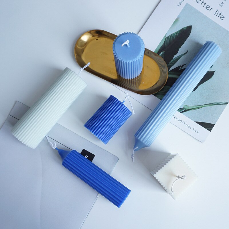 Classical Striped Roman Cylindrical Plastic Candle Mold Columnar Striped DIY Candle Holder Making Shape Candle Silicone