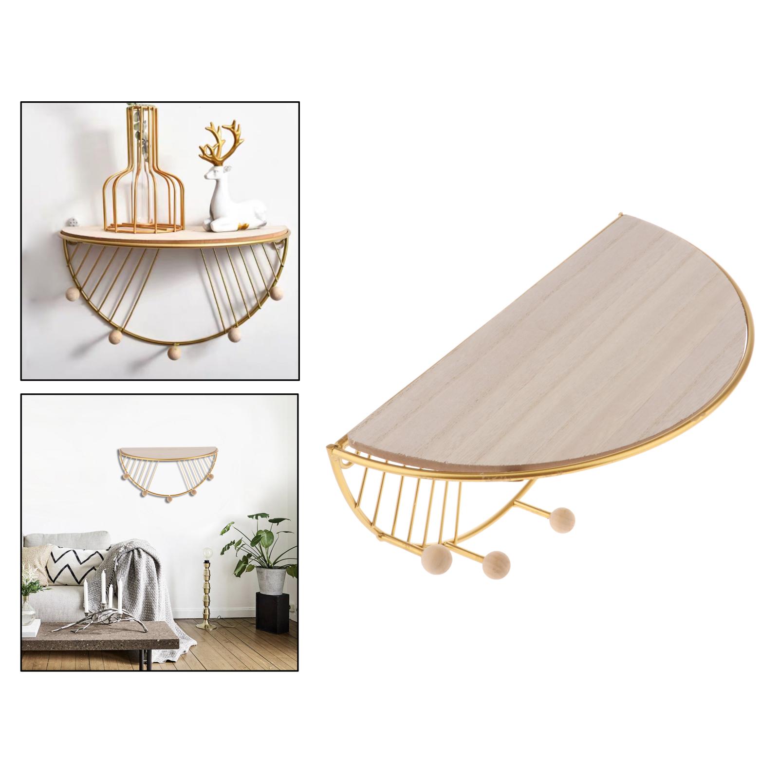 Iron Wood Floating Shelves Semicircle Decorative Storage Rack Display for Bedroom Living Room Bathroom
