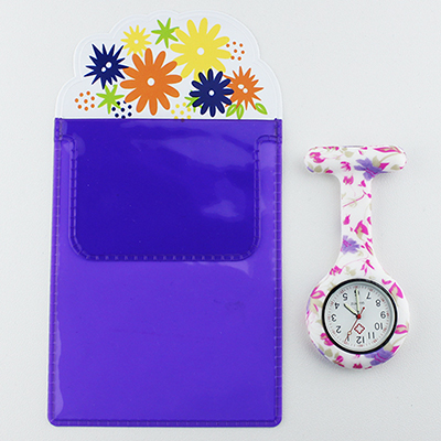 Free Pencil Case FOB Silicone Nurse Watch Doctor Nurse Butterfly Pattern Japenese Movt Brand Hospital Nurse Pocket Watch: purple-autumn